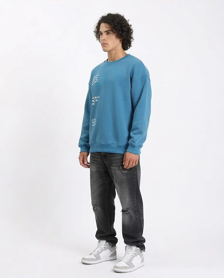 RAVIN Men’s Oversized "Rock Night Festival" Teal Sweatshirt – Urban Street Style -R213124 - Image 5