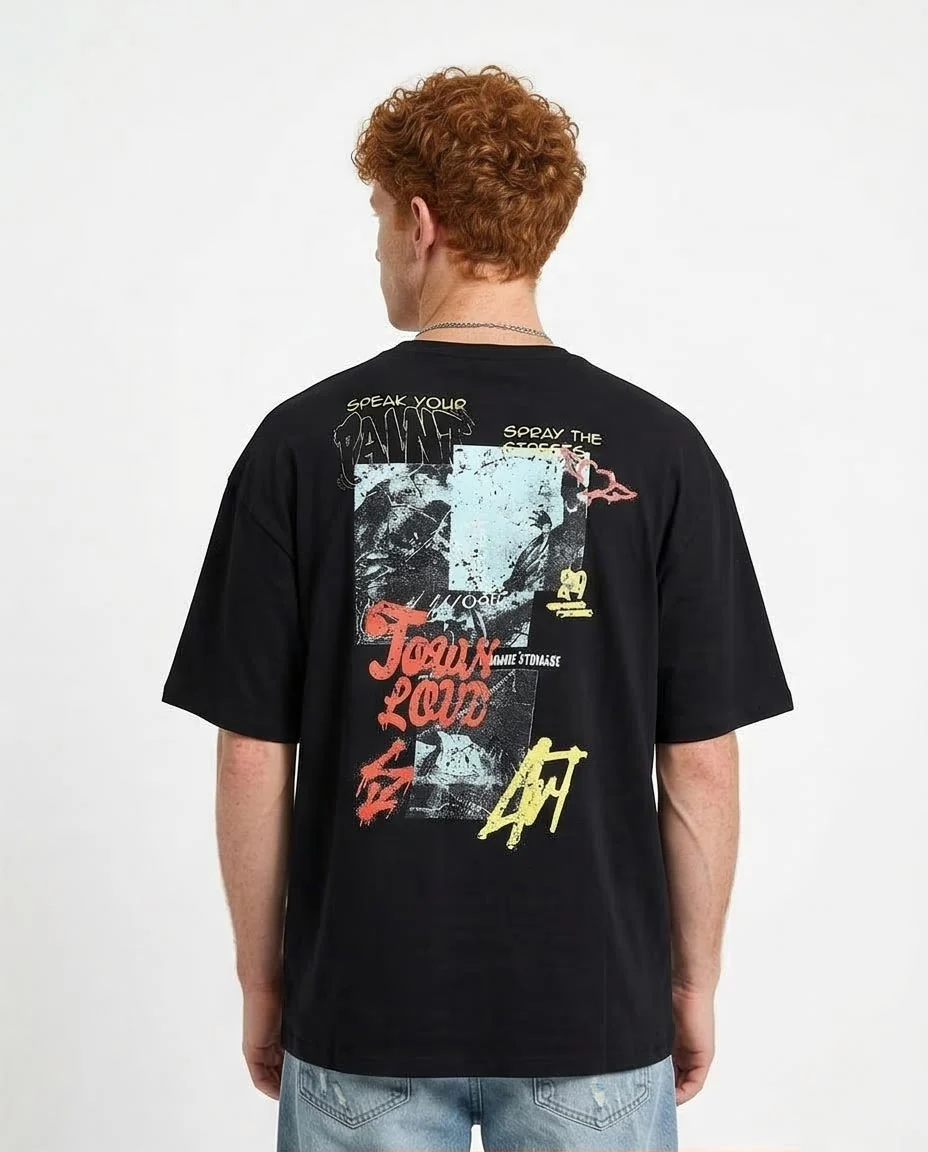 Ravin Men’s Oversized "Speak Your Paint" Graphic Tee – 100% Premium Cotton - Black - R209404 - Image 2