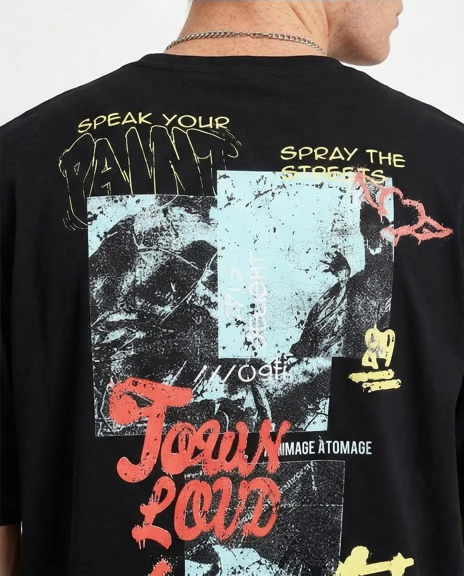 Ravin Men’s Oversized "Speak Your Paint" Graphic Tee – 100% Premium Cotton - Black - R209404 - Image 3