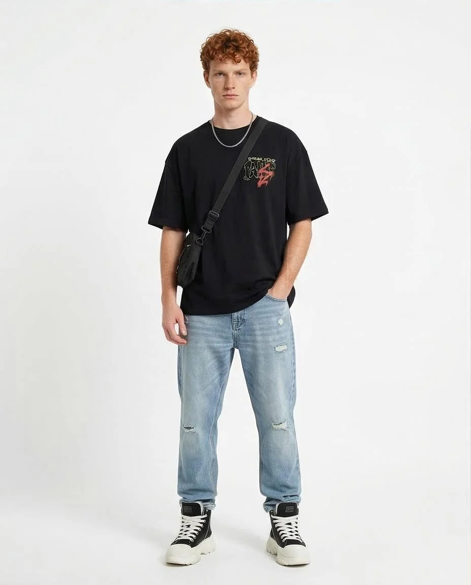 Ravin Men’s Oversized "Speak Your Paint" Graphic Tee – 100% Premium Cotton - Black - R209404 - Image 4