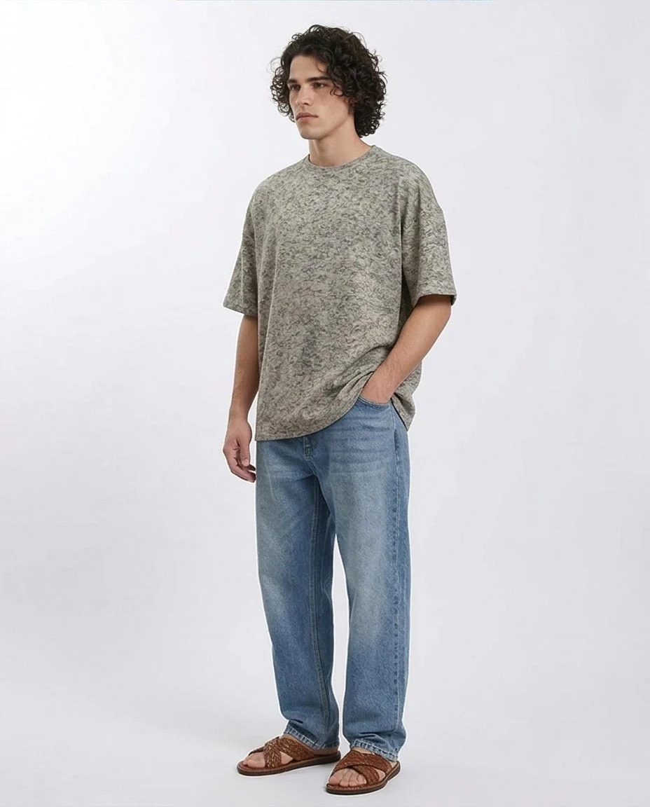 Ravin Men’s Oversized Textured Knit Tee – Grey Marl - R212508 - Image 4