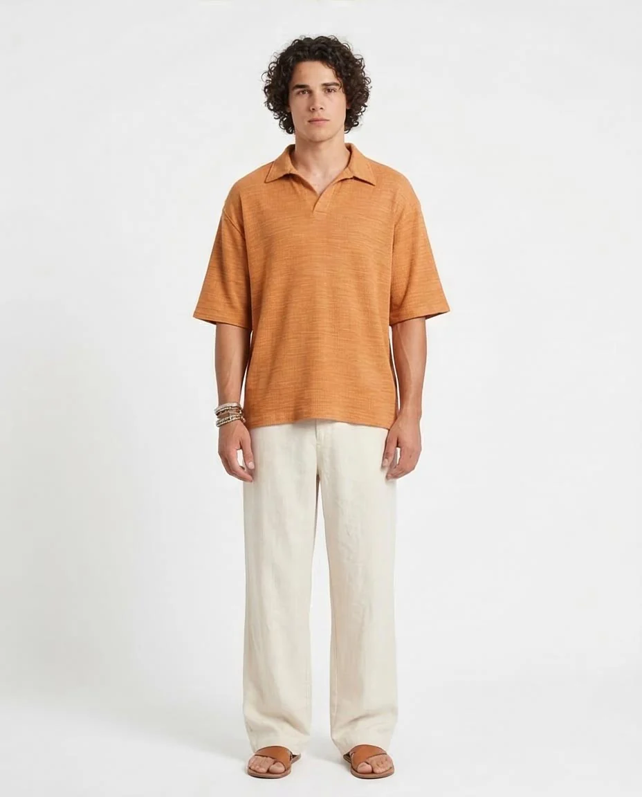 Ravin Men's Oversized Waffle-Knit Polo – Burnt Orange - R205810 - Image 3