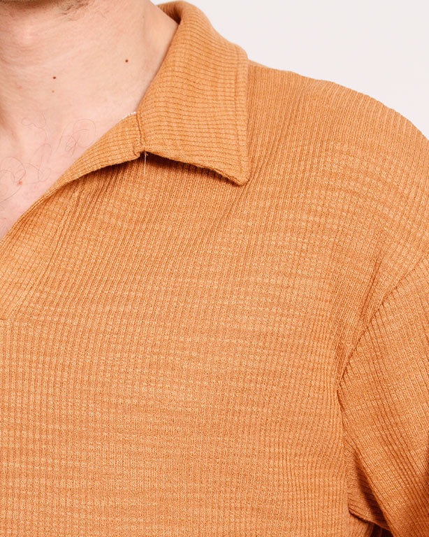 Ravin Men's Oversized Waffle-Knit Polo – Burnt Orange - R205810 - Image 4