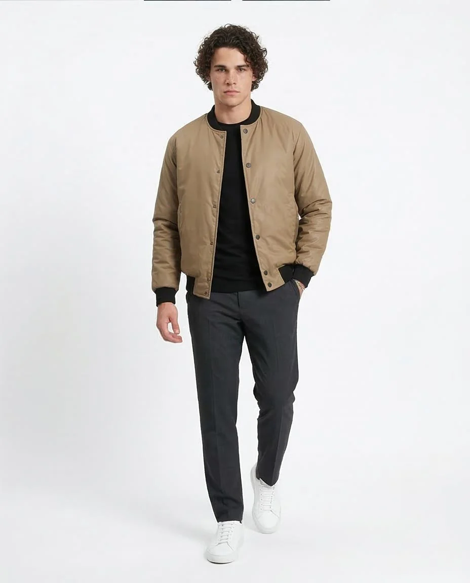 Ravin Men’s Padded Bomber Jacket with Contrast Ribbing - Coffee - R213114 - Image 5
