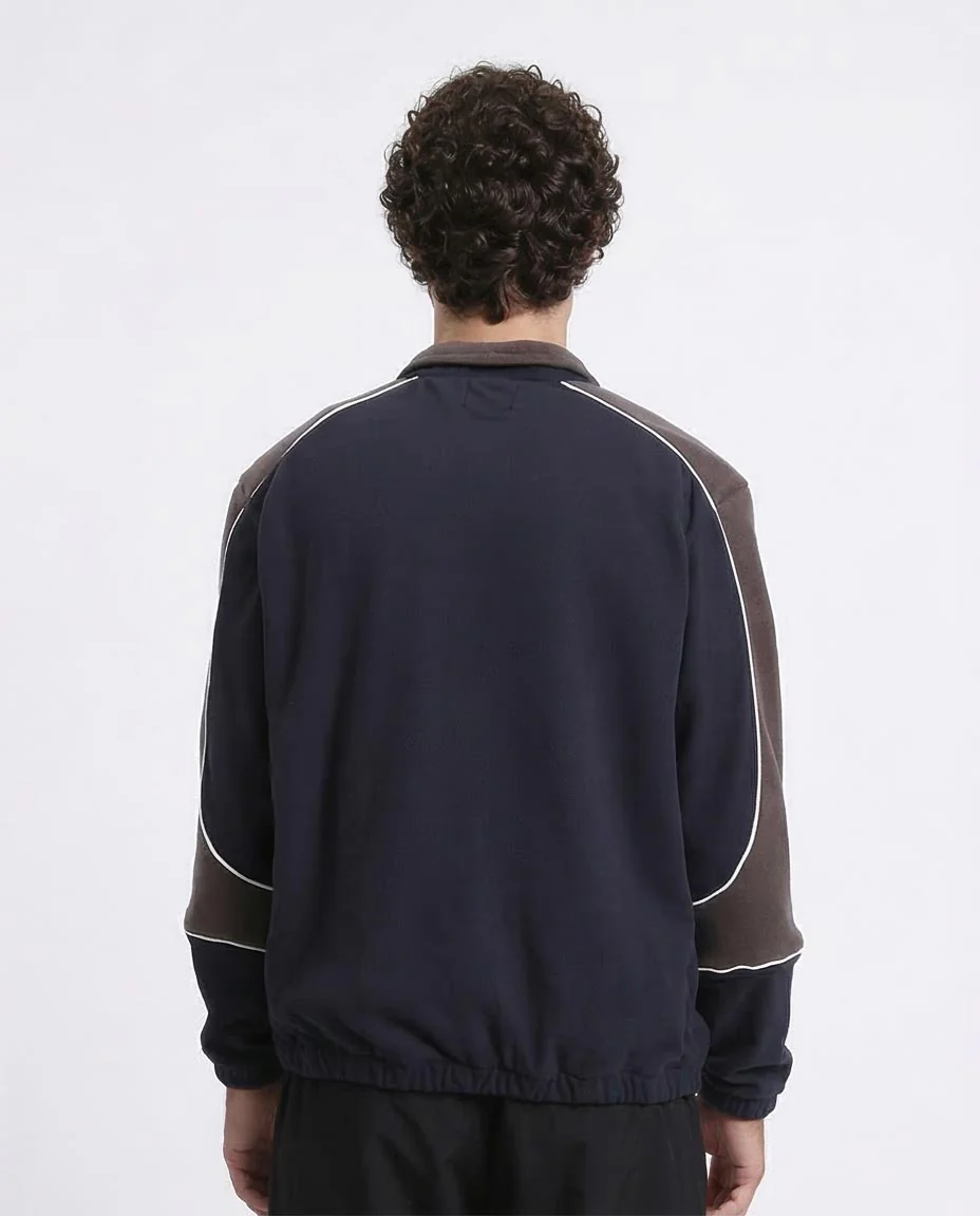 Ravin Men’s Paneled Colour-Block Fleece 1/4 Zip Pulloverr - Navy Blue & Brown - R214034 - Image 2