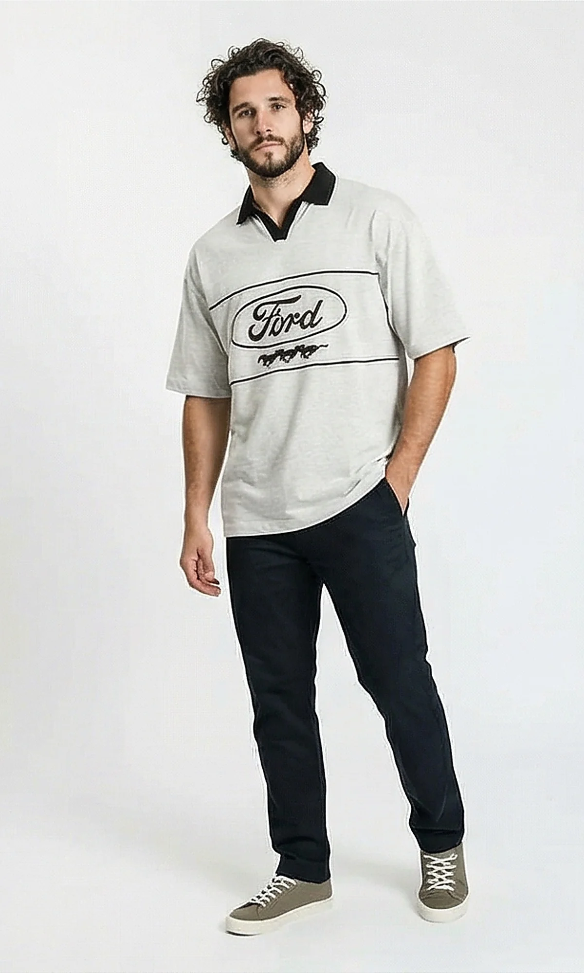 Heather Grey Ford Heritage Graphic Oversized Polo - R210784 - Image 5