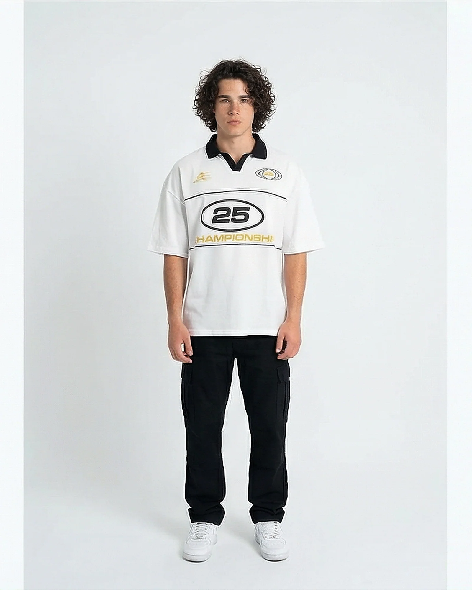 White Championship Graphic Oversized Polo Shirt - R210785 - Image 3