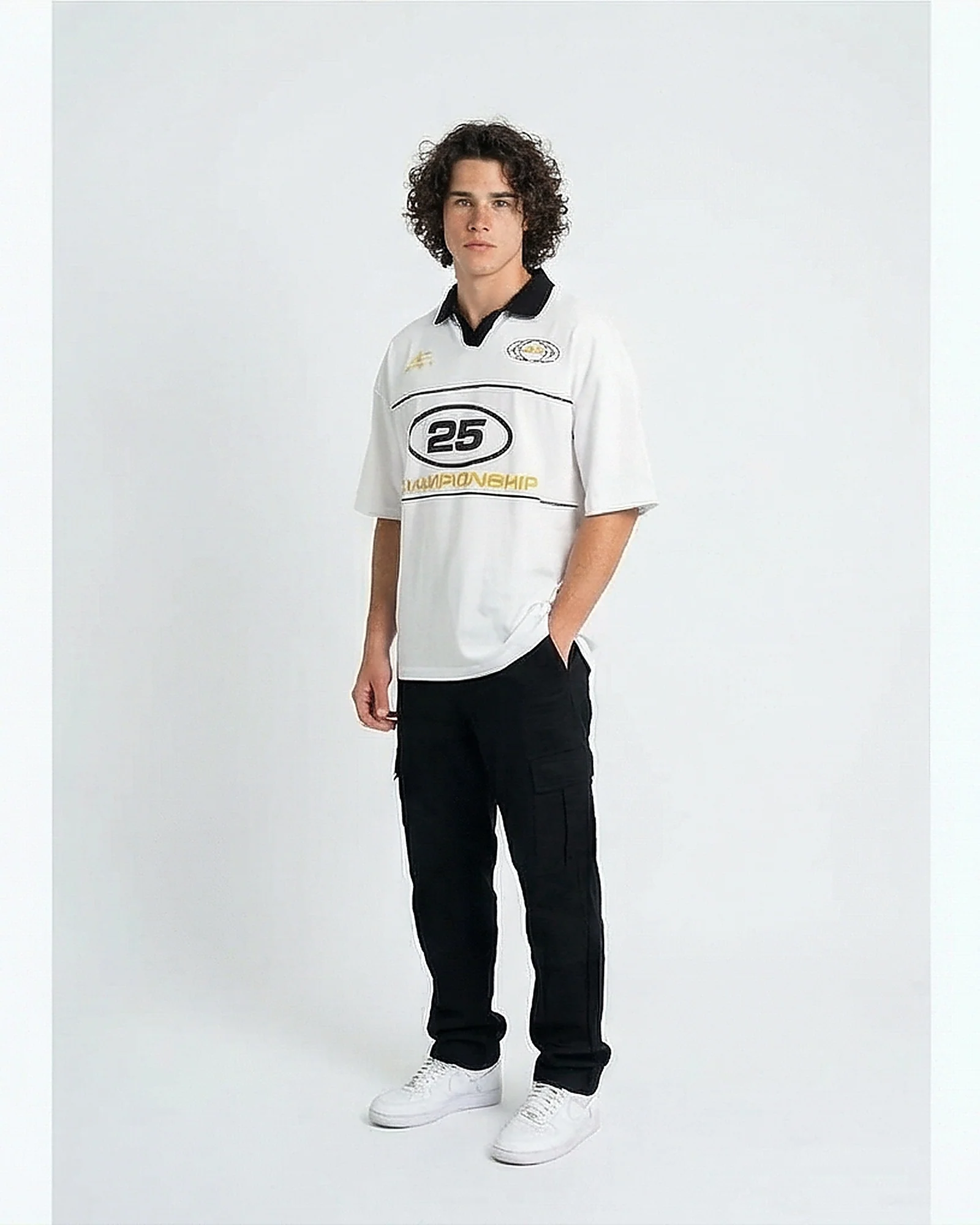 White Championship Graphic Oversized Polo Shirt - R210785 - Image 4