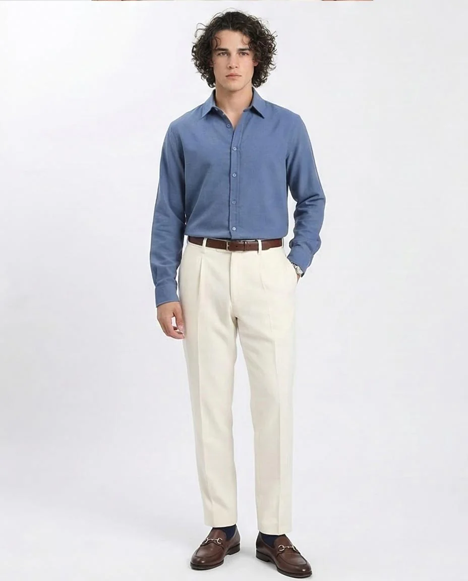 Ravin Men’s Premium Heathered Blend Long Sleeve Shirt – Slate Blue - R210694 - Image 3