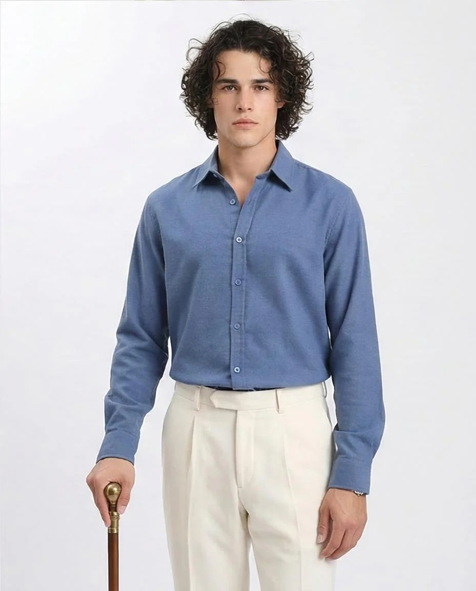 Ravin Men’s Premium Heathered Blend Long Sleeve Shirt – Slate Blue - R210694 - Image 4