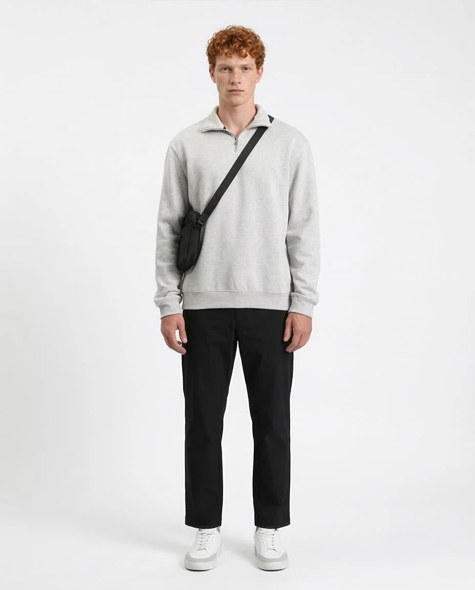 Ravin Men’s Premium Quarter-Zip Melange Sweatshirt - Heather Grey - R212025 - Image 3