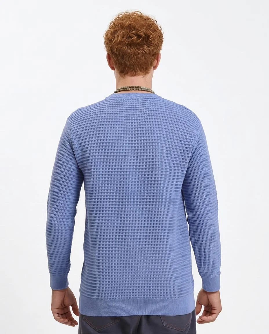 Ravin Men’s Premium Waffle-Knit Cotton Sweater – Periwinkle Blue - R214486 - Image 2