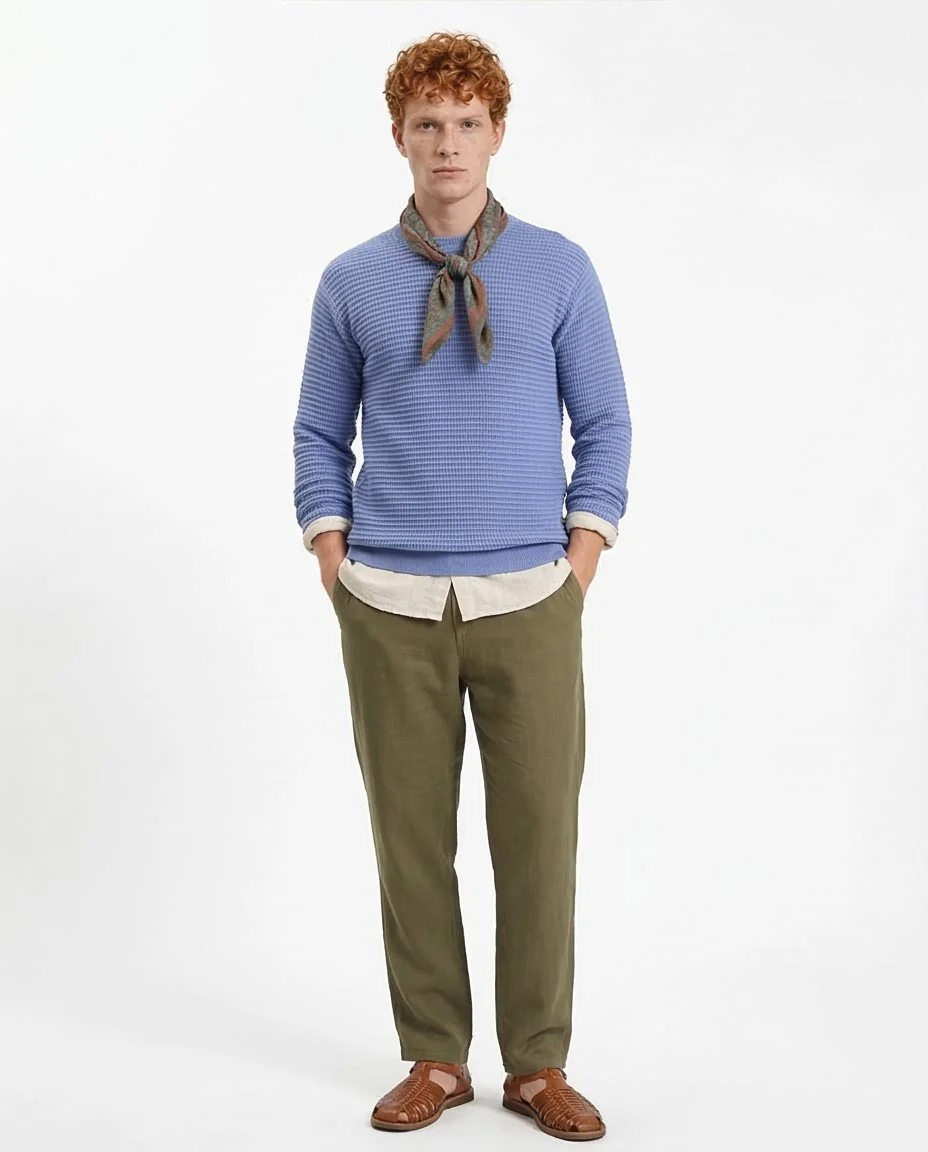Ravin Men’s Premium Waffle-Knit Cotton Sweater – Periwinkle Blue - R214486 - Image 3