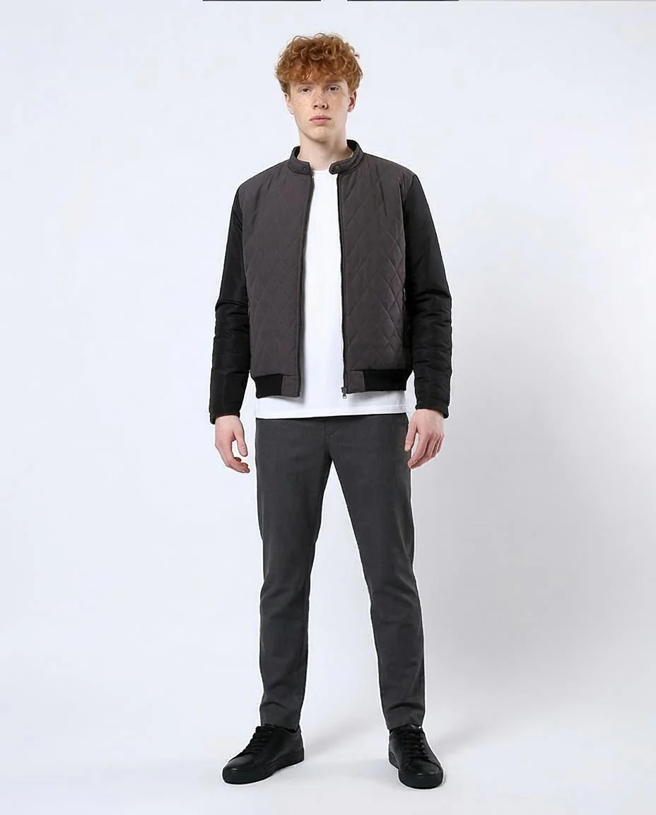 Men's Smoke Grey Quilted Hybrid Bomber Jacket - O175898 - Image 3