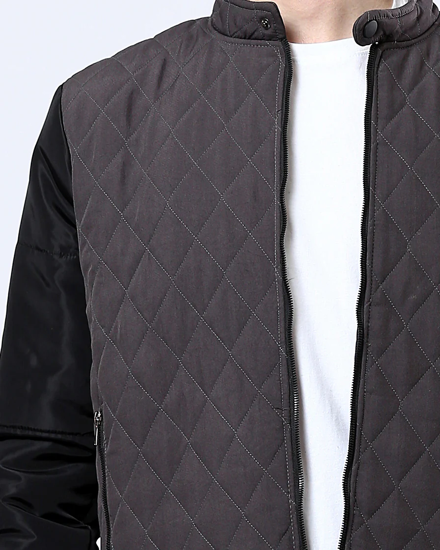 Men's Smoke Grey Quilted Hybrid Bomber Jacket - O175898 - Image 4