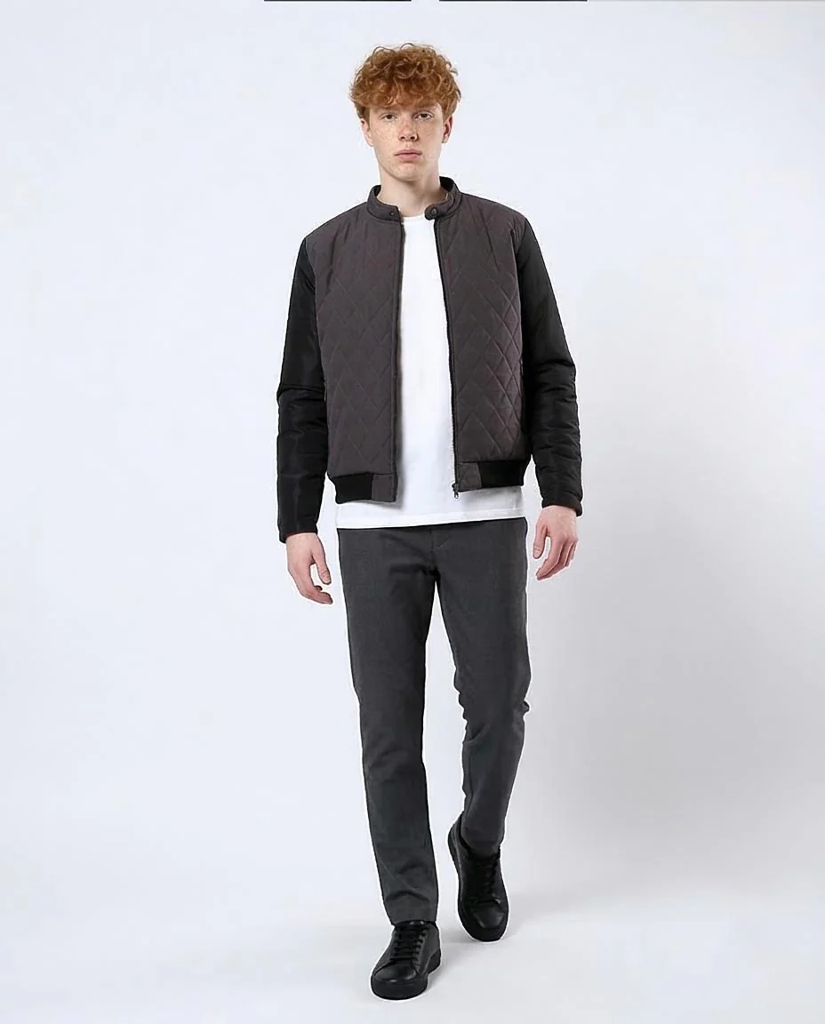Men's Smoke Grey Quilted Hybrid Bomber Jacket - O175898 - Image 5
