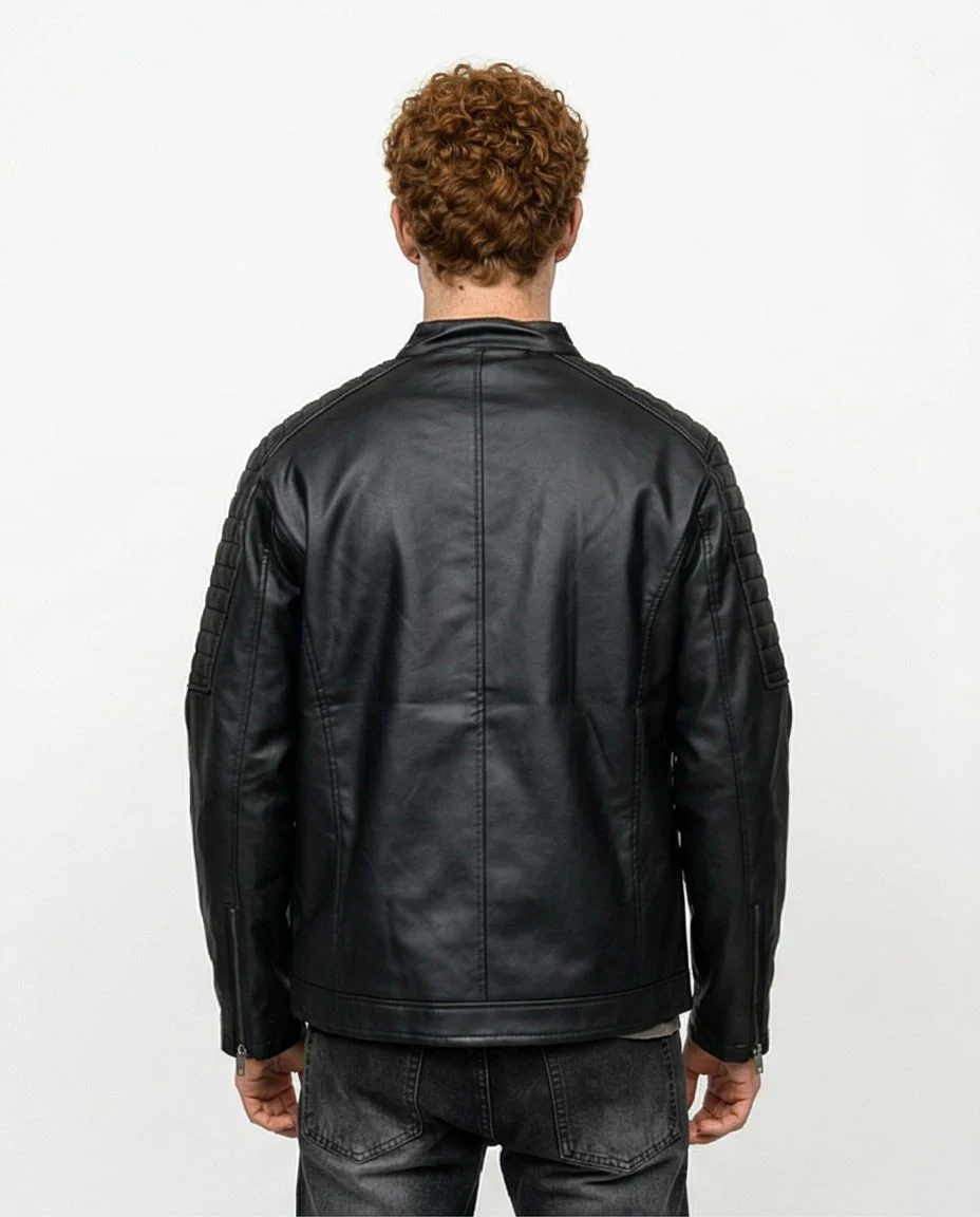 Ravin Men’s Quilted-Shoulder Moto Biker Jacket in Matte Black - R212920 - Image 2