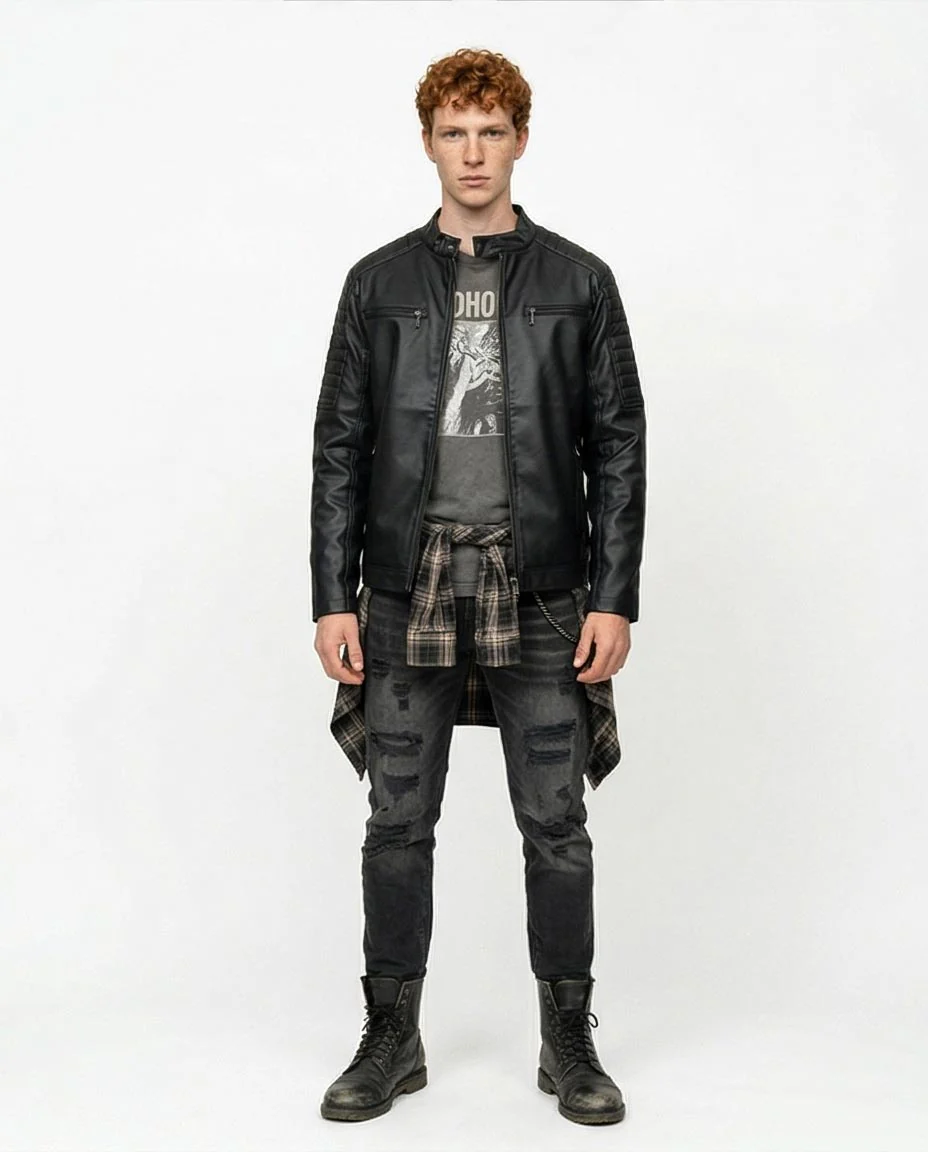 Ravin Men’s Quilted-Shoulder Moto Biker Jacket in Matte Black - R212920 - Image 3