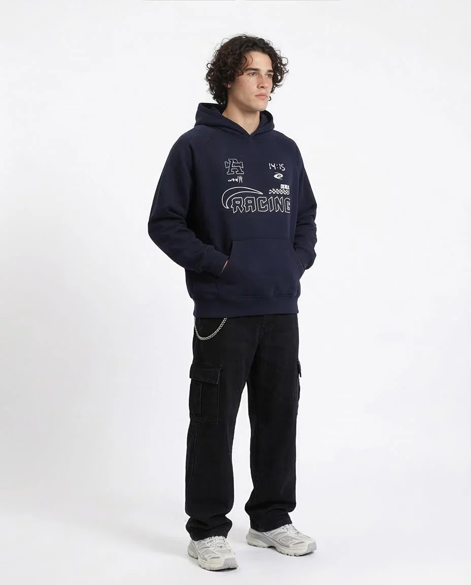 Ravin Men’s Racing Graphic Oversized Fleece Hoodie - Black - R212207 - Image 3