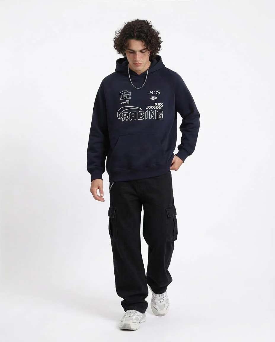 Ravin Men’s Racing Graphic Oversized Fleece Hoodie - Black - R212207 - Image 5