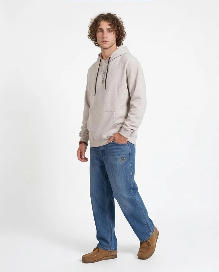 Ravin Men’s Relaxed Fit Beige Hoodie with Contrast Drawstrings - R206835 - Image 5