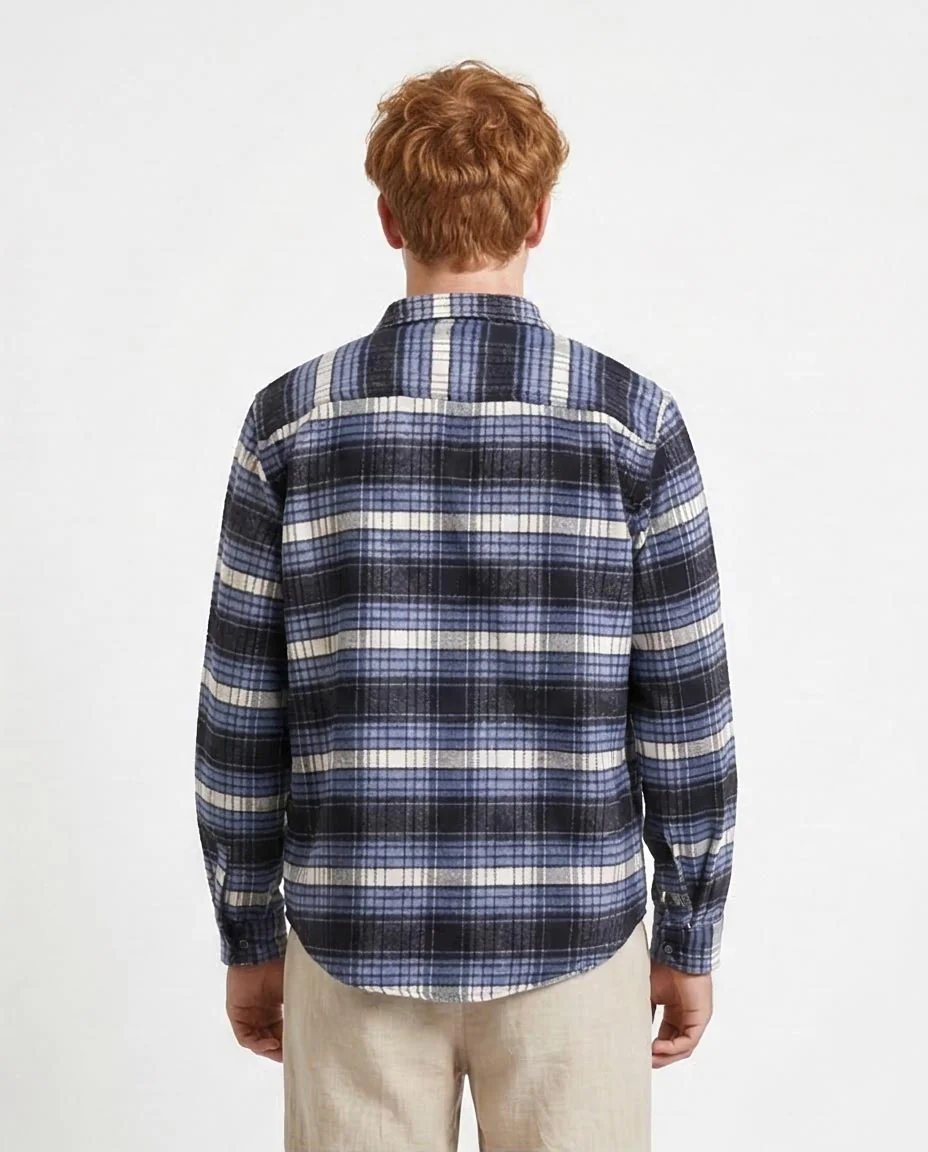 Ravin Men’s Relaxed-Fit Blue Plaid Flannel Shacket - R213203 - Image 2