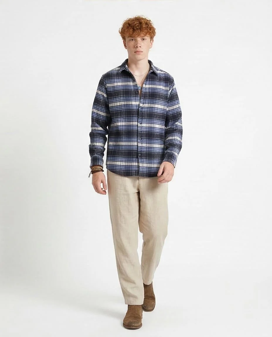 Ravin Men’s Relaxed-Fit Blue Plaid Flannel Shacket - R213203 - Image 5