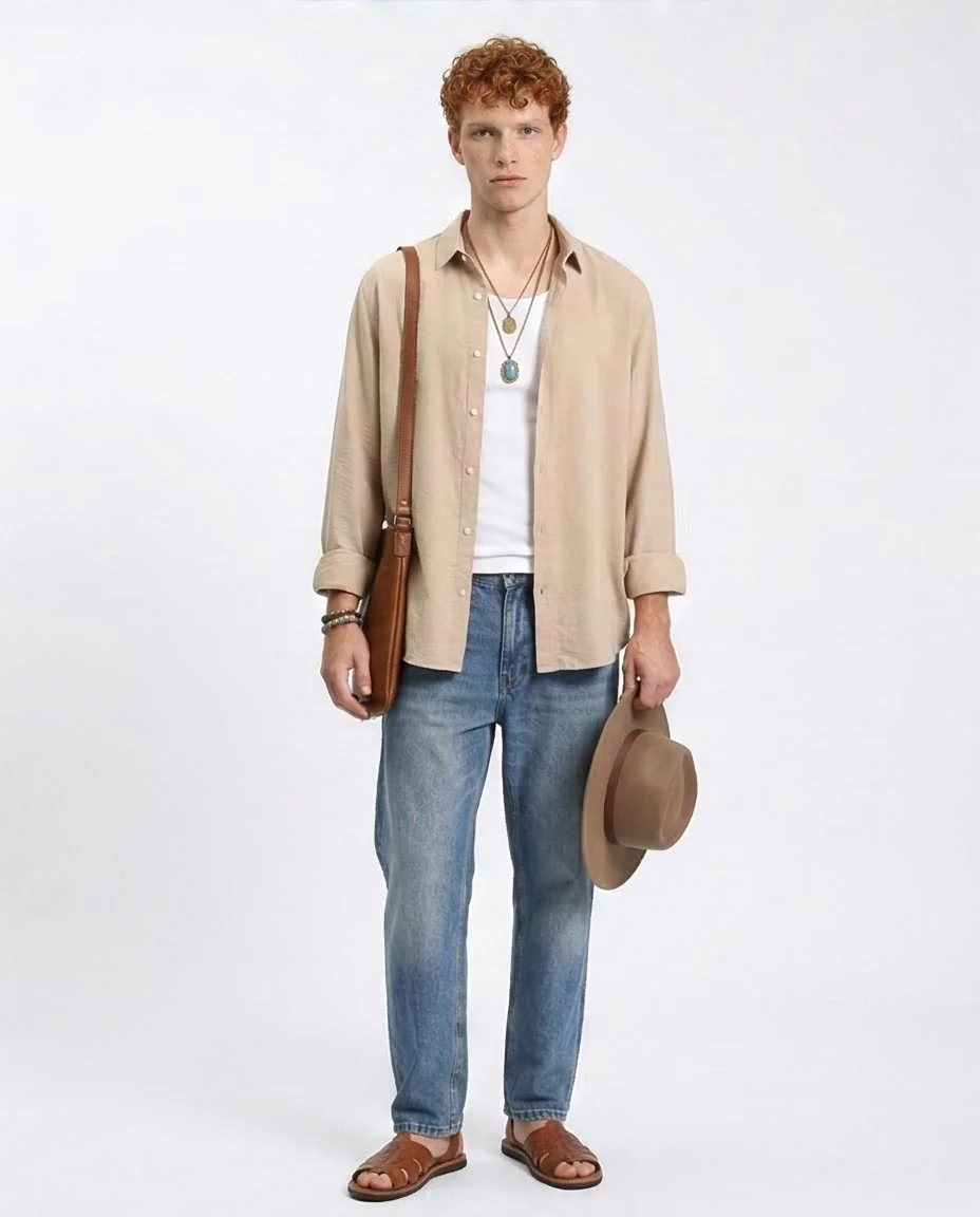 Ravin Men’s Relaxed-Fit Cotton Slub Shirt – Sand - R207295 - Image 3