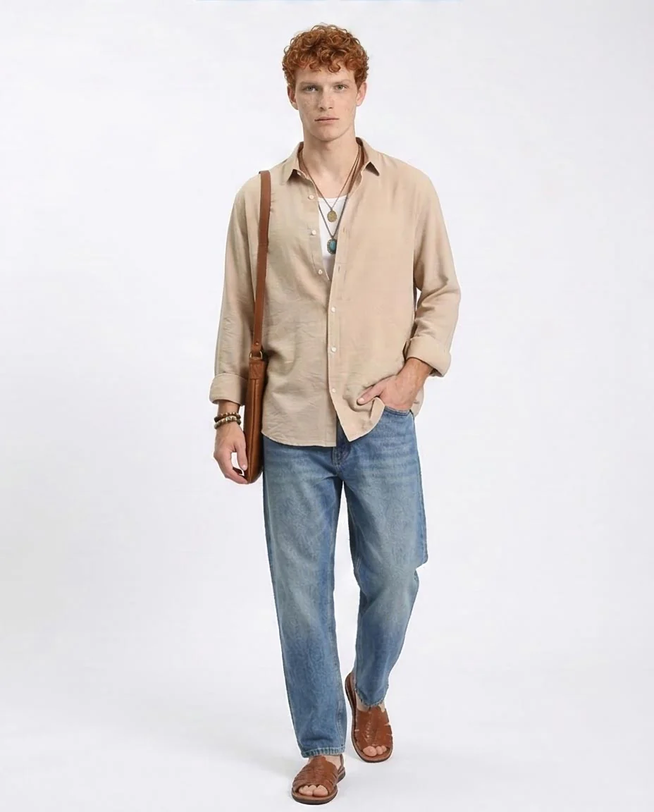 Ravin Men’s Relaxed-Fit Cotton Slub Shirt – Sand - R207295 - Image 5