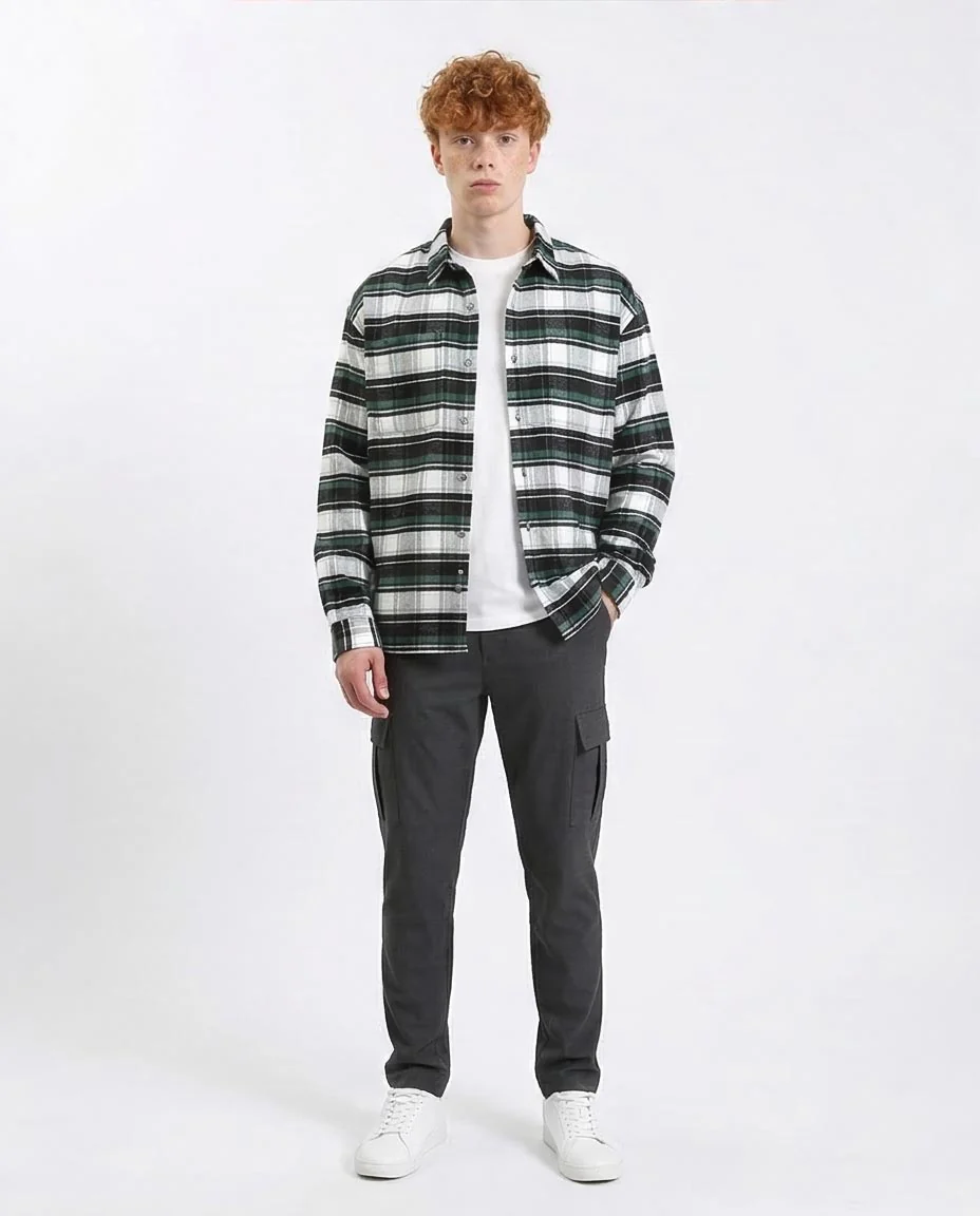 Ravin Men's Relaxed Fit Forest Green Plaid Flannel Shacket - R212084 - Image 3
