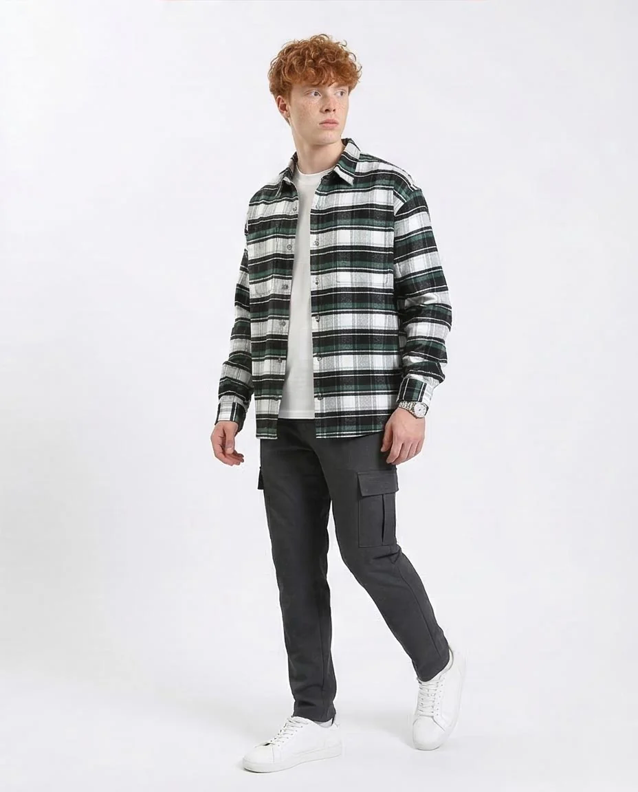 Ravin Men's Relaxed Fit Forest Green Plaid Flannel Shacket - R212084 - Image 4
