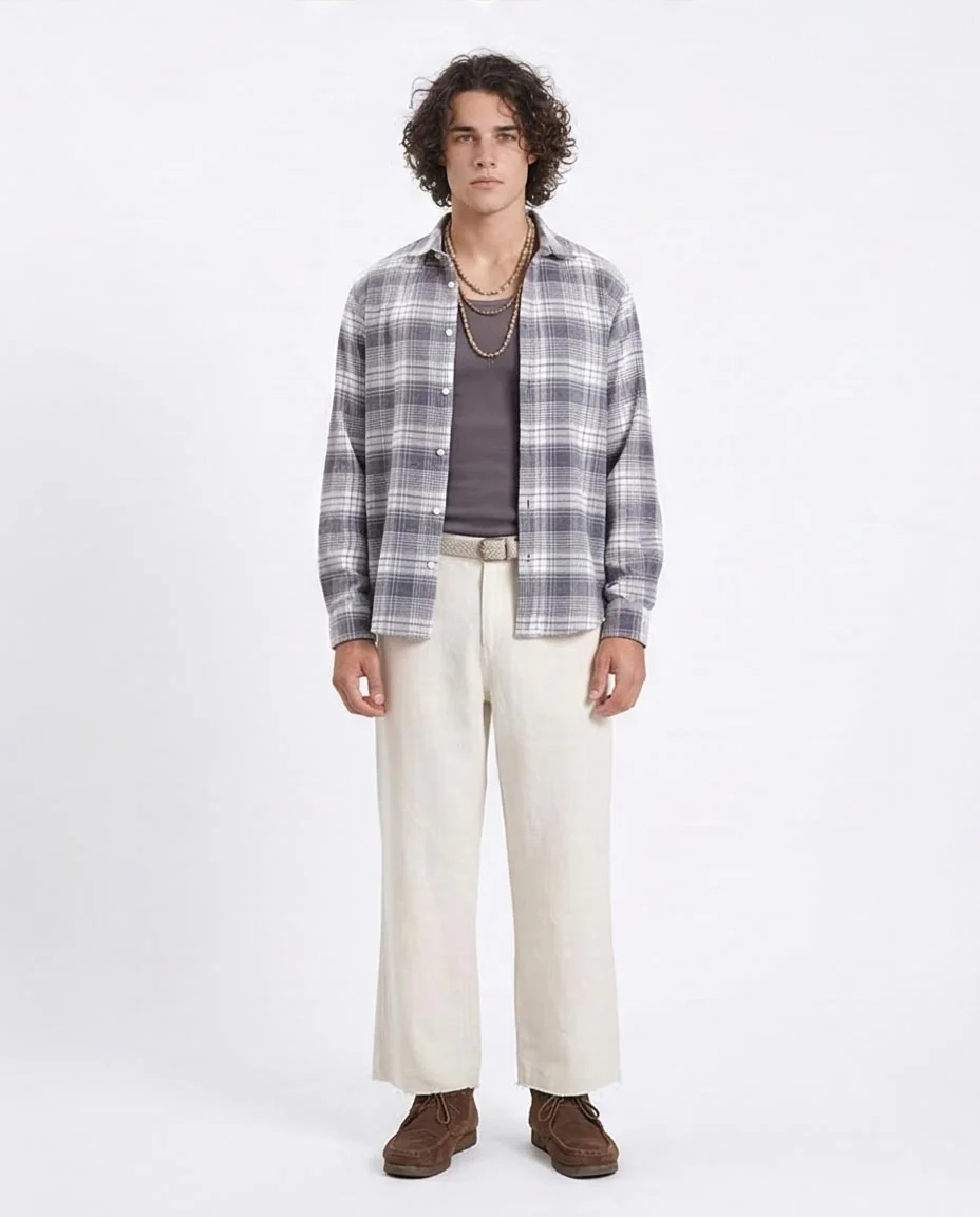 Ravin Men's Relaxed Fit Grayscale Plaid Flannel Shacket - R213199 - Image 3
