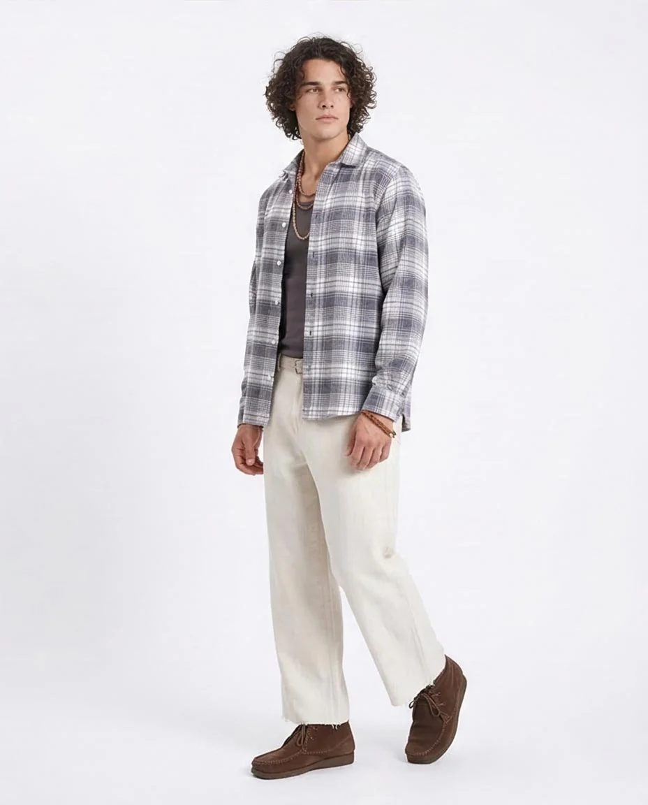 Ravin Men's Relaxed Fit Grayscale Plaid Flannel Shacket - R213199 - Image 5