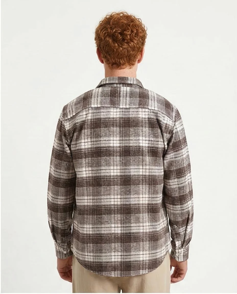Ravin Men's Relaxed Fit Heavyweight Plaid Flannel Shacket - Chocolate & White - R213200 - Image 2