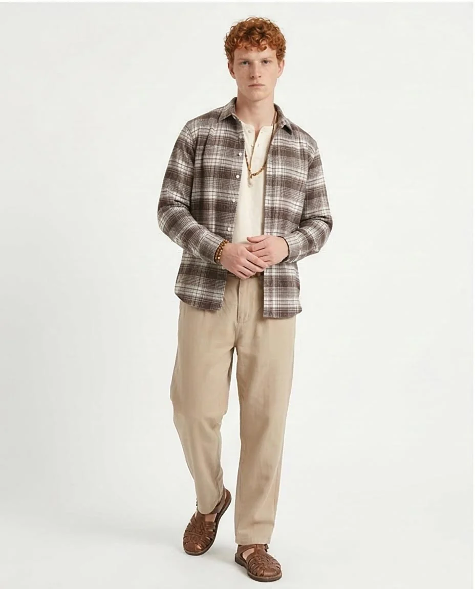 Ravin Men's Relaxed Fit Heavyweight Plaid Flannel Shacket - Chocolate & White - R213200 - Image 3