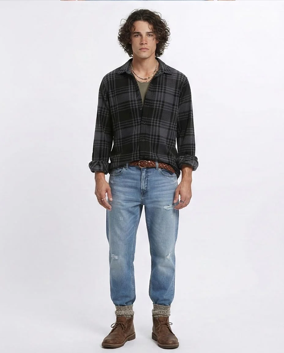 Ravin Men’s Relaxed-Fit  Plaid Shirt – Charcoal & Black - R208156 - Image 3