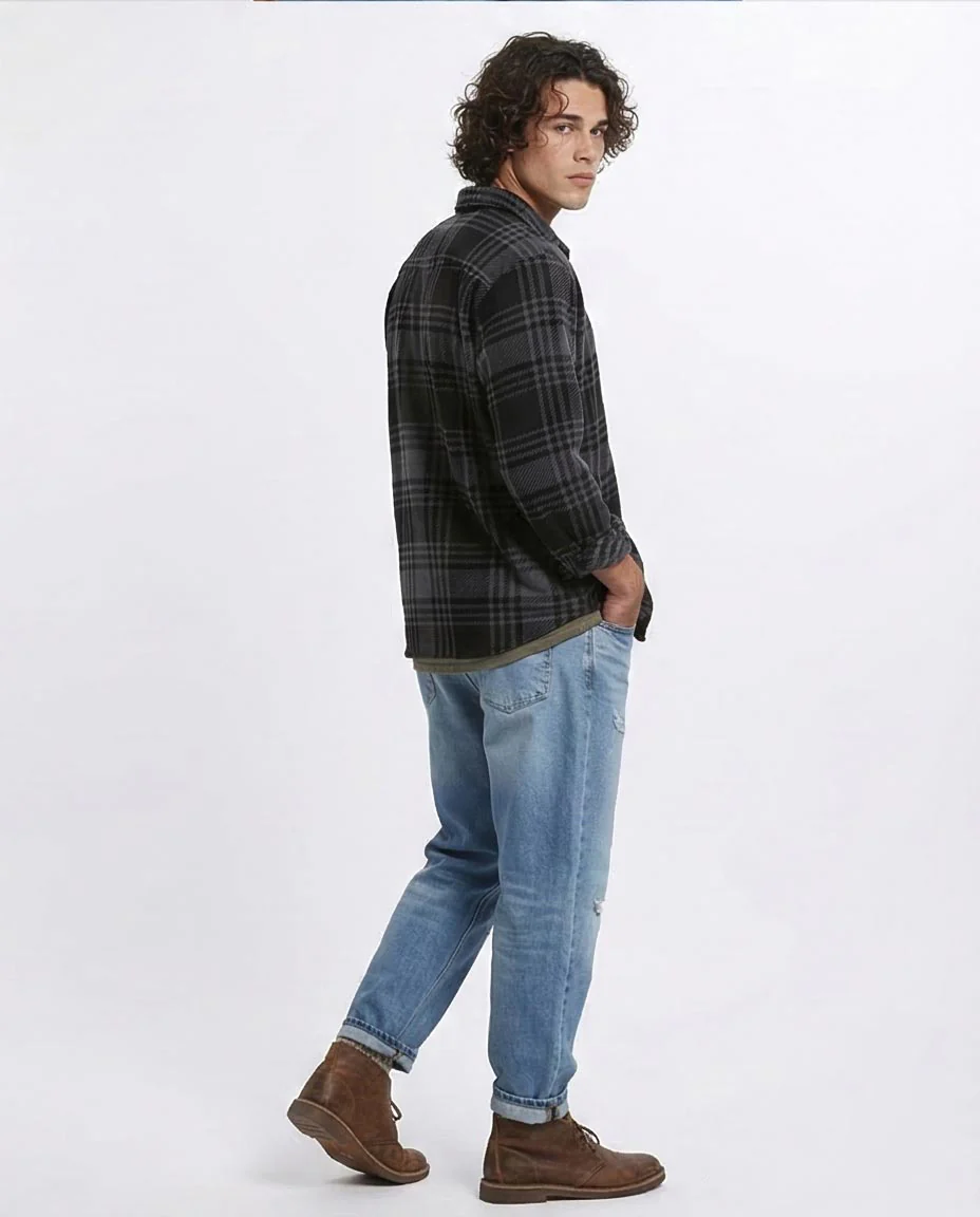 Ravin Men’s Relaxed-Fit  Plaid Shirt – Charcoal & Black - R208156 - Image 5