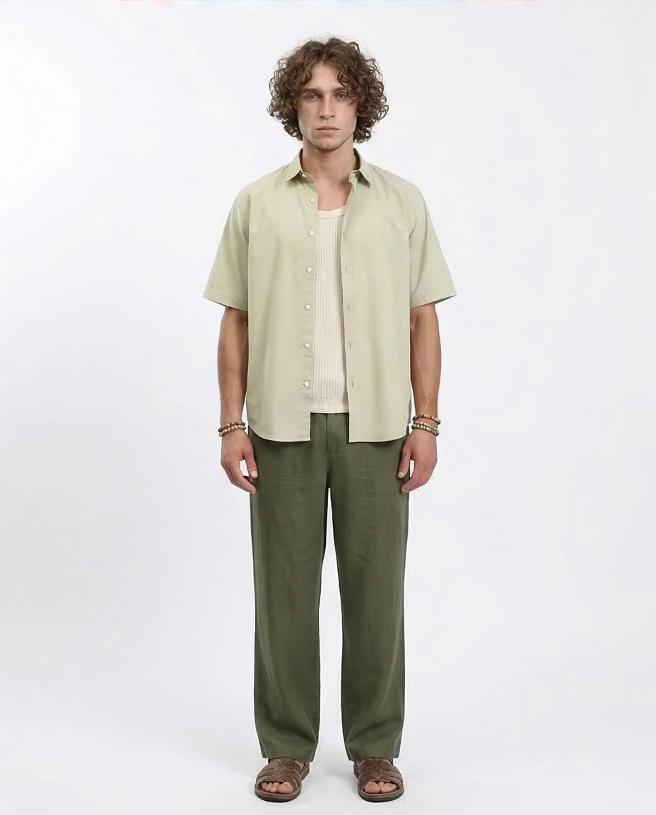 Ravin Men’s Relaxed-Fit Sage Poplin Short-Sleeve Shirt - Light Olive - R211098 - Image 3