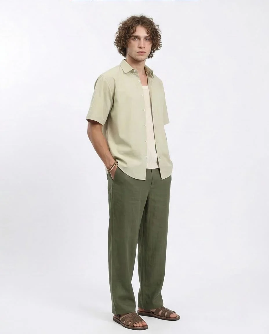 Ravin Men’s Relaxed-Fit Sage Poplin Short-Sleeve Shirt - Light Olive - R211098 - Image 5