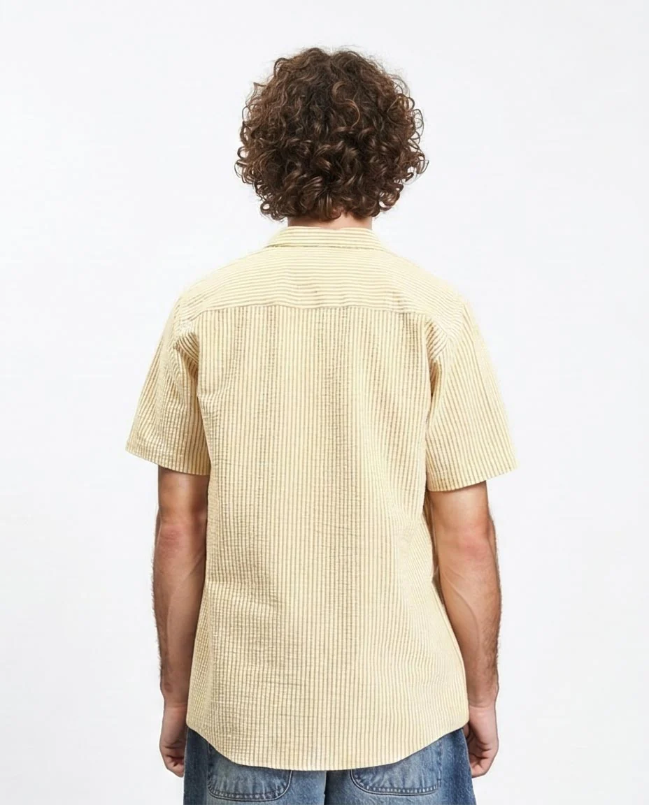 Ravin Men's Relaxed Fit Seersucker Striped Short-Sleeve Shirt - Beige & Goldenrod - R210503 - Image 2