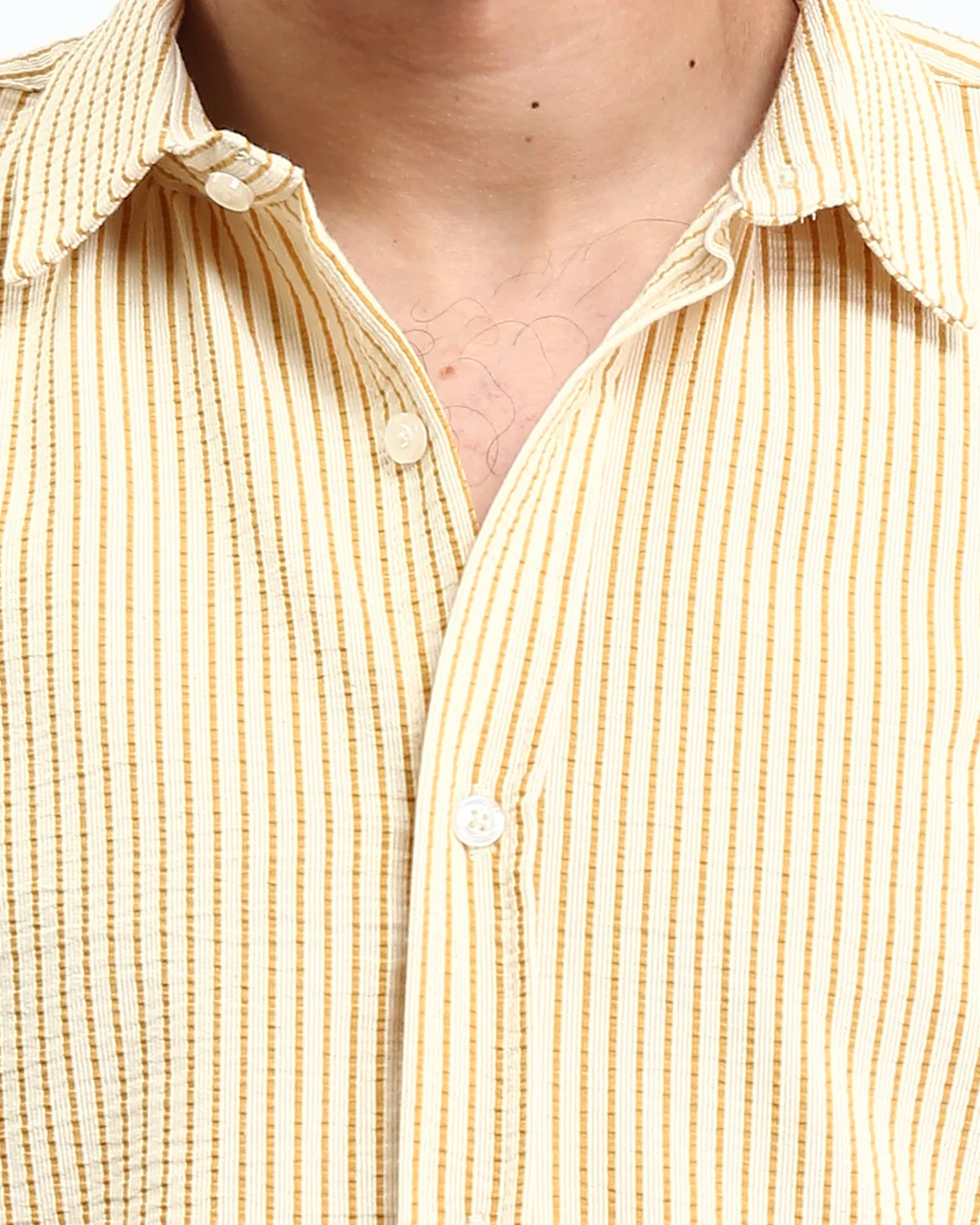 Ravin Men's Relaxed Fit Seersucker Striped Short-Sleeve Shirt - Beige & Goldenrod - R210503 - Image 4
