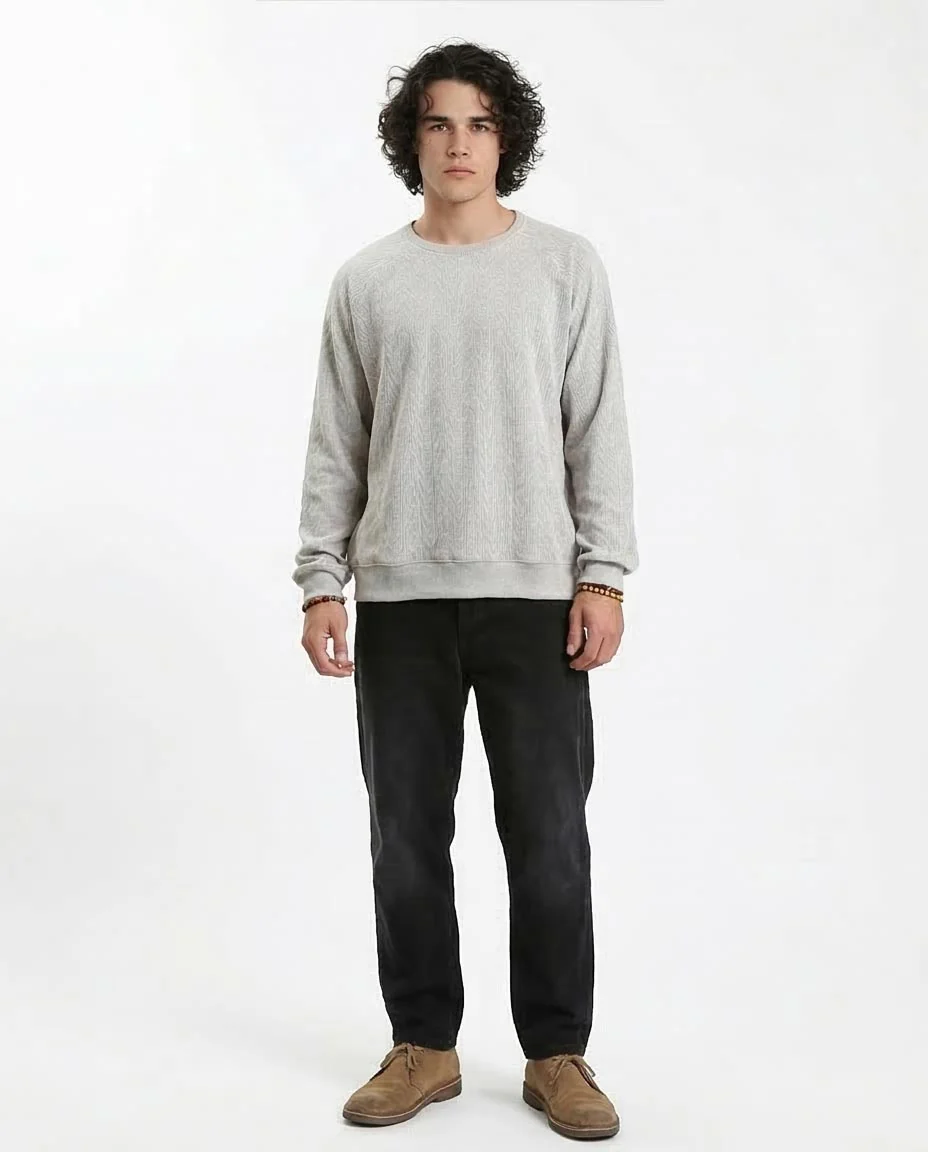 Ravin Men's Relaxed Fit Textured Crewneck Pullover - Grey Knitwear - R210102 - Image 3
