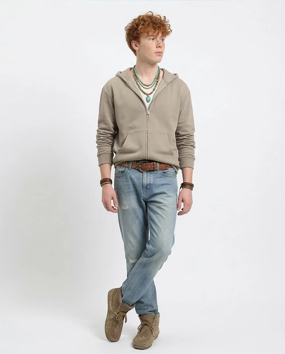Ravin Men’s Relaxed-Fit Zip-Up Hoodie – Taupe - R214037 - Image 5