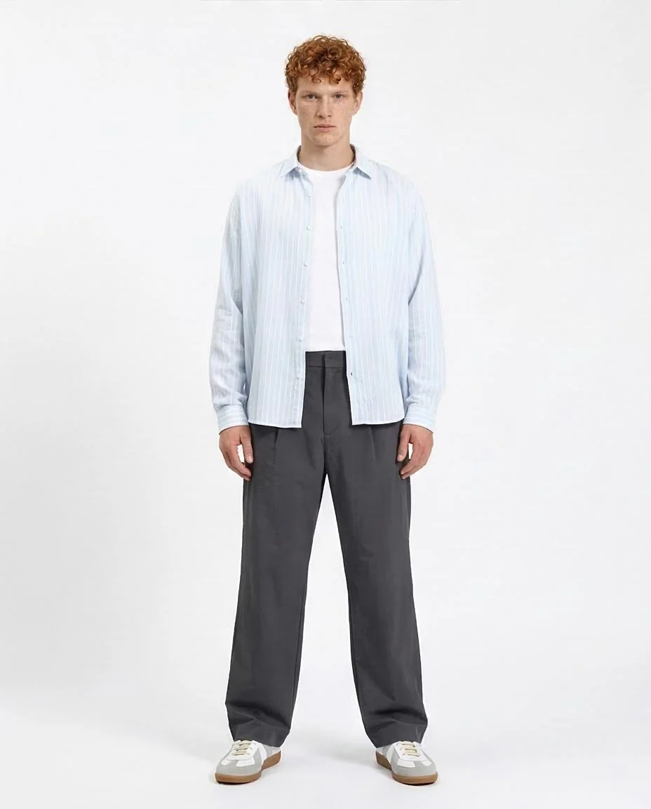 Ravin | Men’s Relaxed Linen-Blend Striped Shirt – Light Blue - R214223 - Image 3