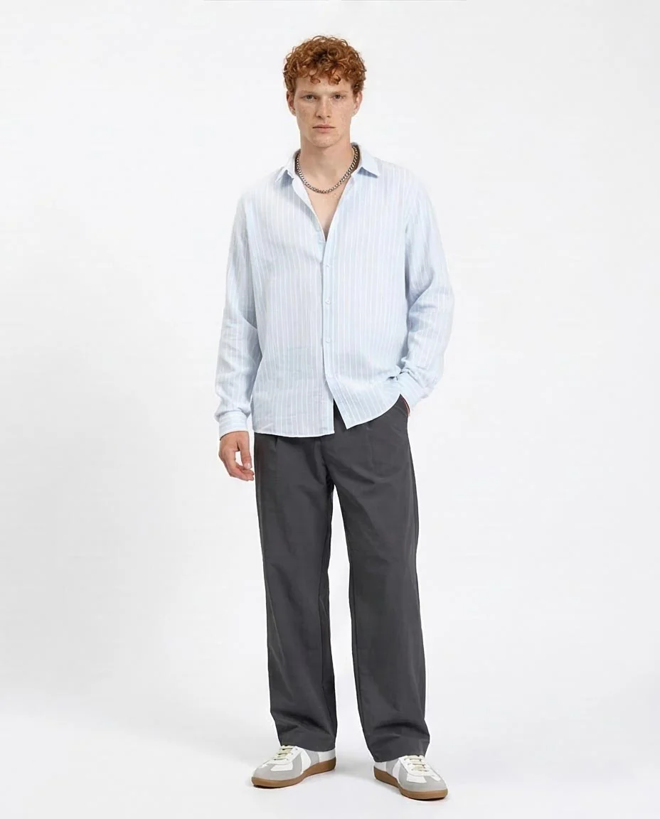 Ravin | Men’s Relaxed Linen-Blend Striped Shirt – Light Blue - R214223 - Image 5