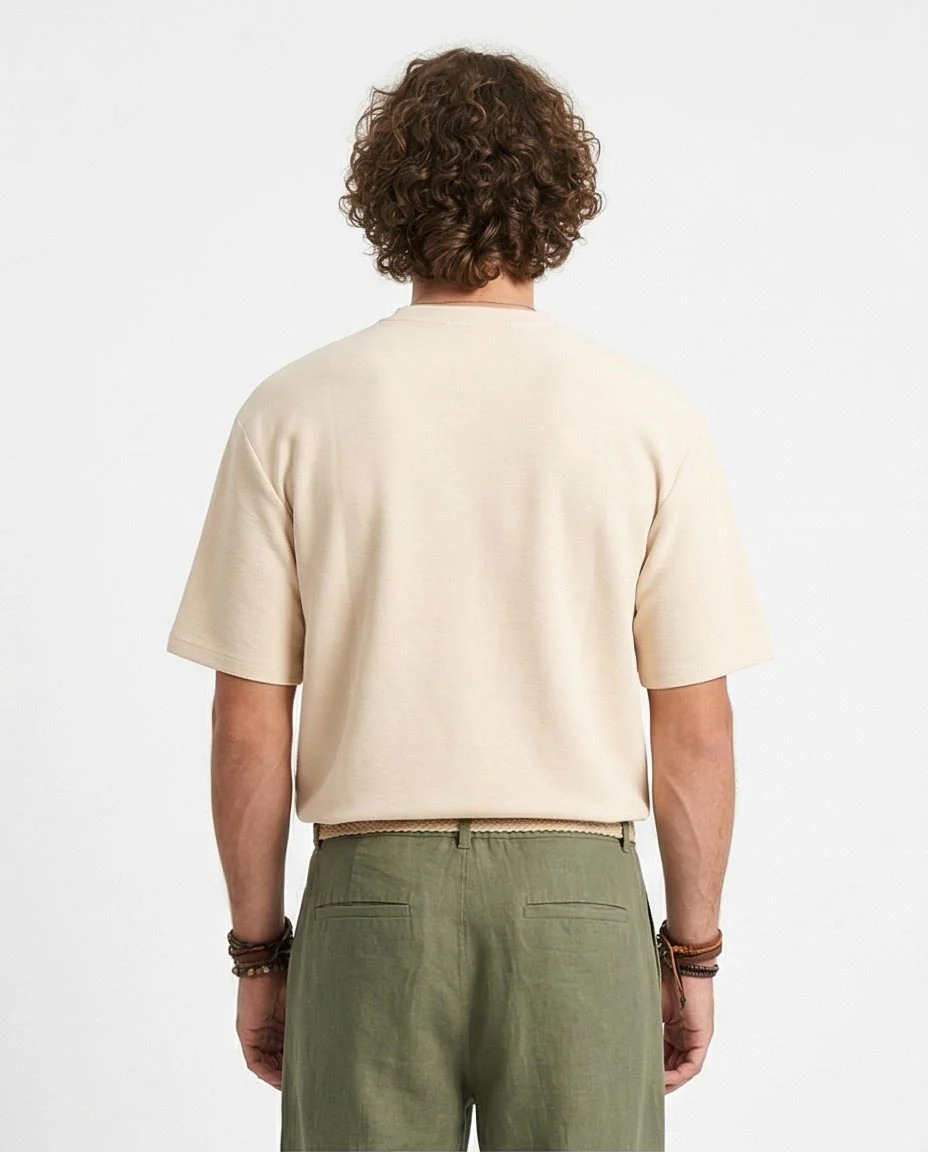 Ravin Men's Relaxed Ribbed Textured Crewneck T-Shirt - Ecru - R207840 - Image 2