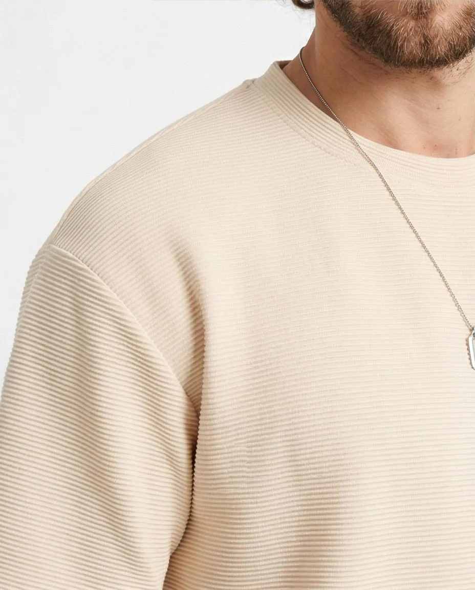 Ravin Men's Relaxed Ribbed Textured Crewneck T-Shirt - Ecru - R207840 - Image 3