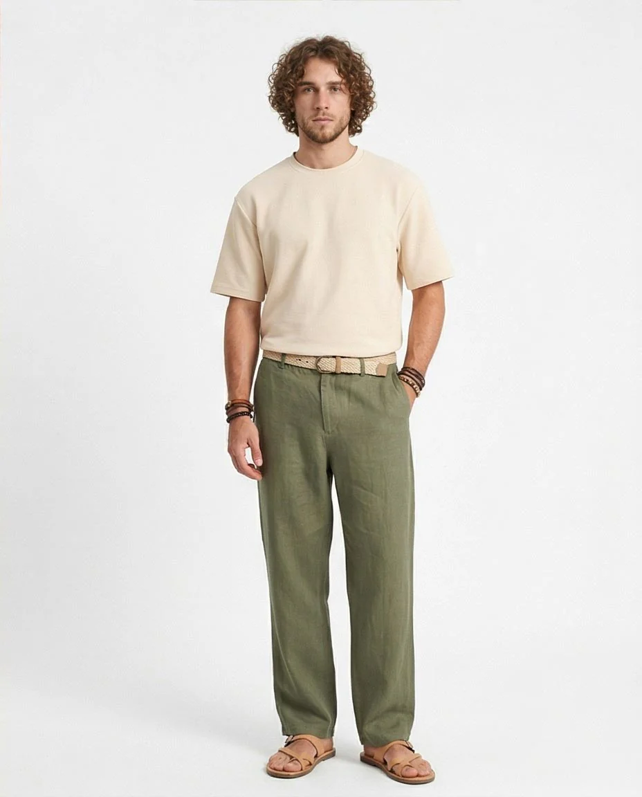 Ravin Men's Relaxed Ribbed Textured Crewneck T-Shirt - Ecru - R207840 - Image 4