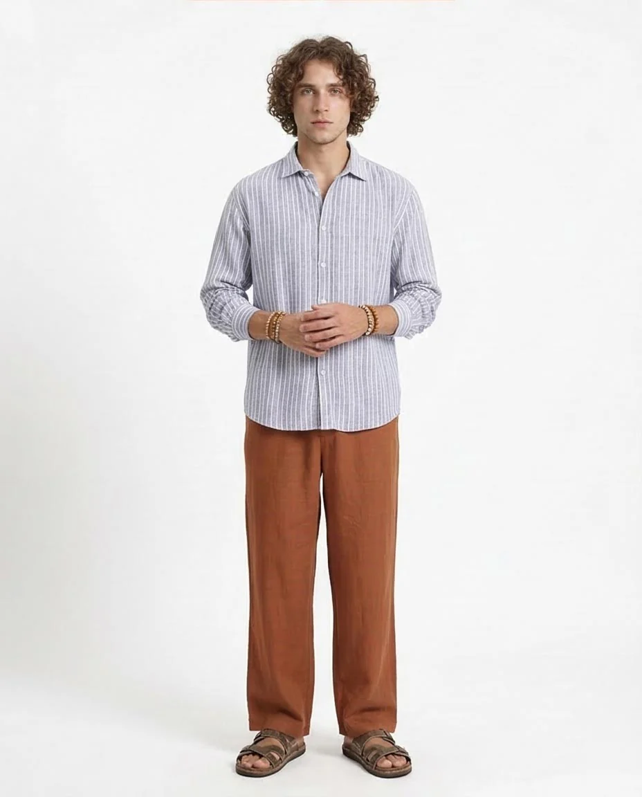 Ravin Men's Relaxed Ticking Stripe Linen Look-Blend Shirt - R214224 - Image 3