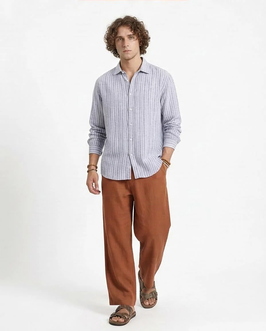 Ravin Men's Relaxed Ticking Stripe Linen Look-Blend Shirt - R214224 - Image 5